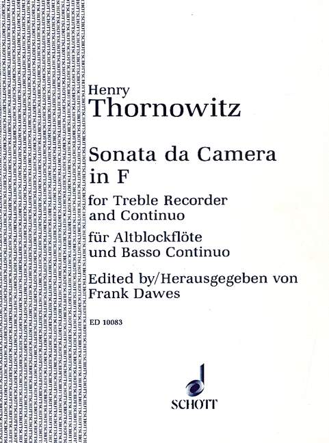 Sonata da Camera in F, F-Dur, treble recorder and basso continuo (piano), score and parts. 9790220100840