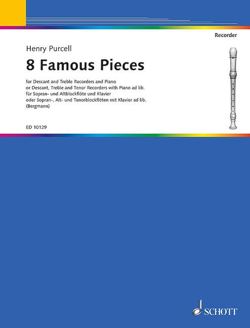 8 Famous Pieces, soprano- and treble recorder and piano or 3 recorders (SAT) and piano ad lib., score and parts. 9790220101144