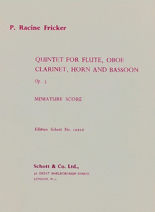 Wind Quintet op. 5, flute, oboe, clarinet, horn and bassoon, study score