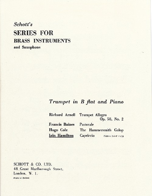 Capriccio, trumpet in Bb and piano. 9790220101700