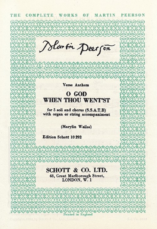 O God When Thou Went'st, 5 soli and chorus (SATB) with organ or string accompaniment, choral score