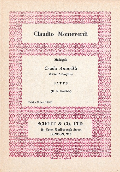 Madrigals, Cruda Amarilli, mixed choir (SATTB), choral score