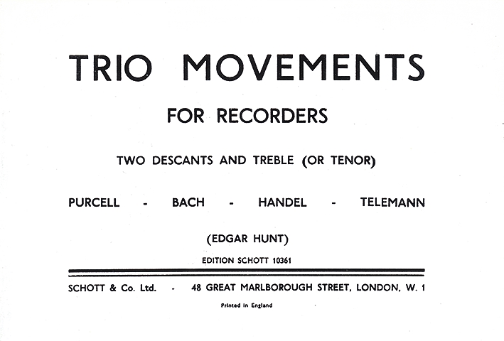 Trio Movements for Recorders, 3 descant and one treble (or tenor) recorders, performance score