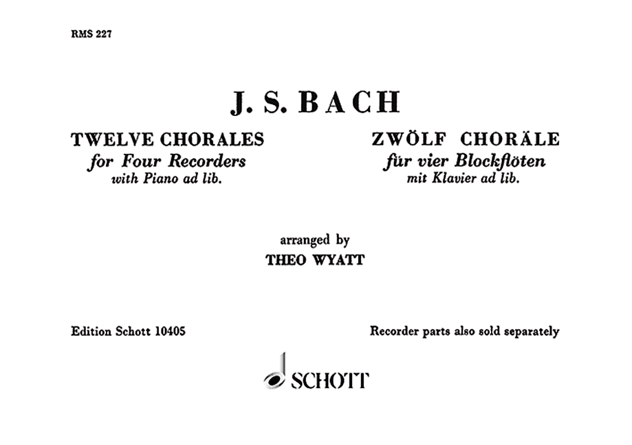 12 Chorales, 4 recorders (SSAT), piano ad libitum, performance score