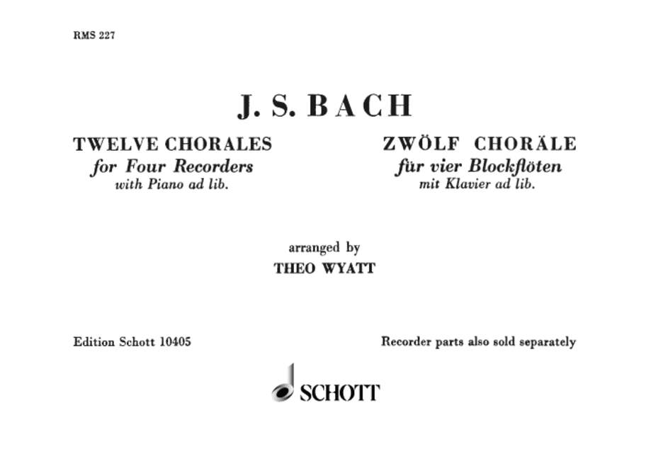 12 Chorales, 5 recorders (SSAAT), separate part