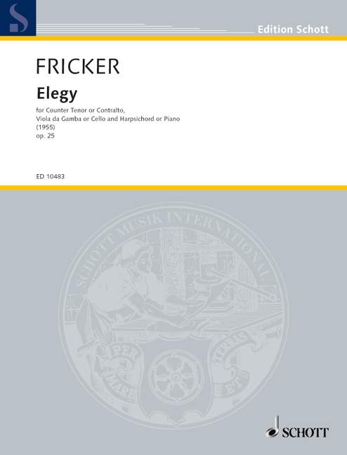 Elegy, The Tomb of St Eulalia op. 25, for counter tenor or contralto, viola da gamba or cello and harpsichord, counter tenor or contralto, viola da gamba or cello and harpsichord, score and parts