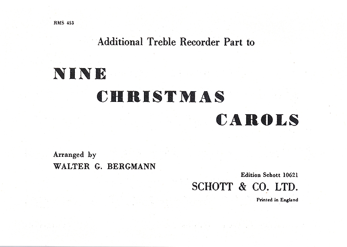 9 Christmas Carols, treble recorder. 9790220103414 9 Christmas Carols, treble recorder. 9790220103414
