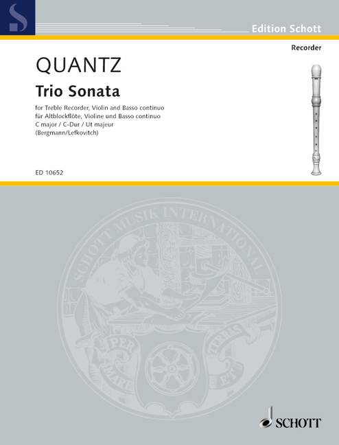 Trio Sonata C major, treble recorder (flute), violin (oboe, tenor recorder) and basso continuo. 9790220103544