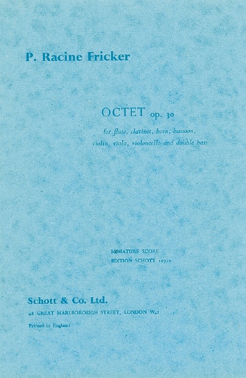 Octet op. 30, flute, clarinet, horn, bassoon, violin, viola, cello and double bass, study score