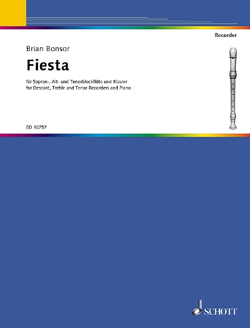 Fiesta, 3 recorders (SAT) and piano, score and parts. 9790220104787
