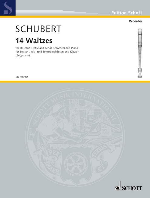 14 Waltzes, 3 recorders (SAT) and piano, score and parts. 9790220106408