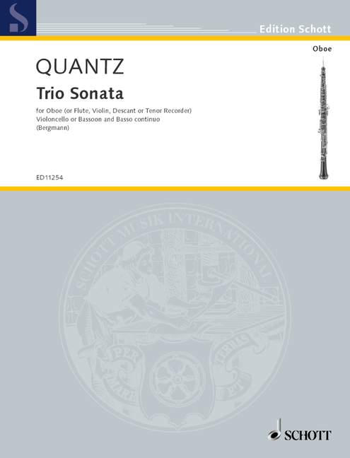 Trio Sonata in G Major, oboe (flute, violin, soprano- or bass recorder), cello (bassoon) and harpsichord (piano);  2. cello or bassoon ad lib., score and parts