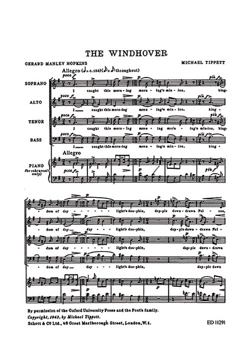 The Windhover, Madrigal, mixed choir a cappella, choral score. 9790220109379