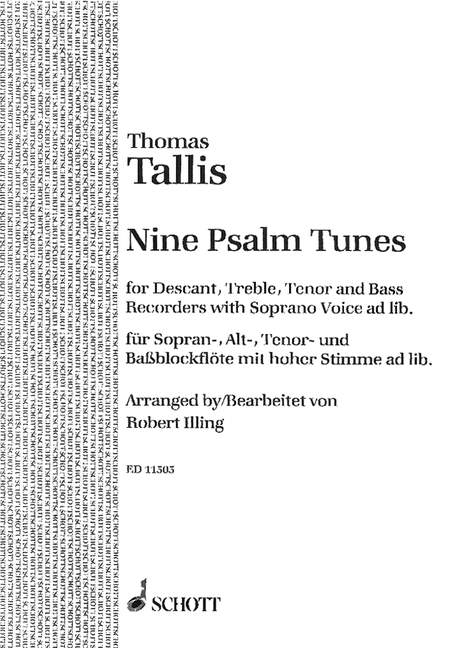 Nine Psalm Tunes, 4 recorders (SATB); voice (soprano) ad lib., performance score