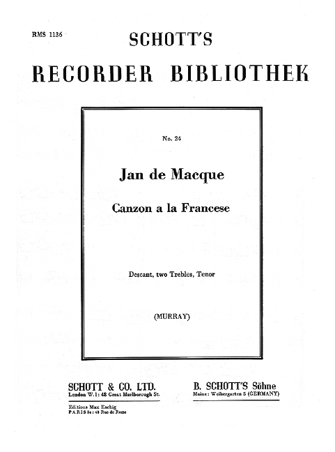 Canzon a la Francese, 4 recorders (SAAT), performance score