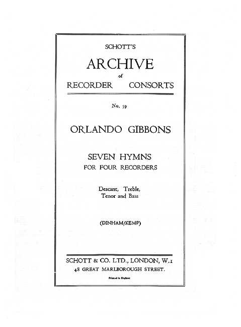 7 Hymns, 4 recorders (SATB), performance score. 9790220111594