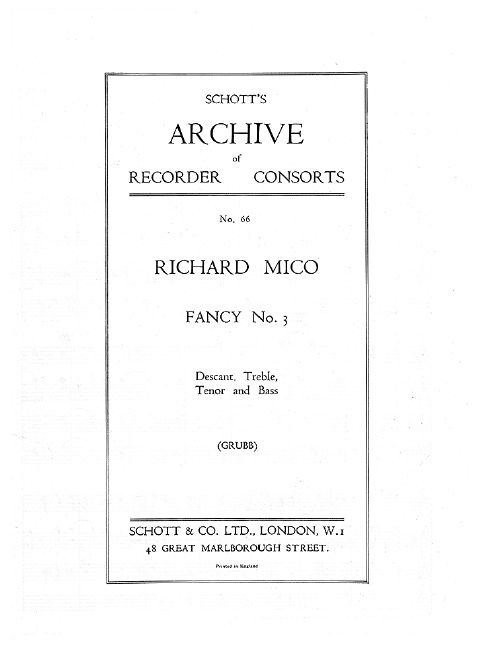 Fancy No. 3, 4 recorders (SATB) or strings, score and parts