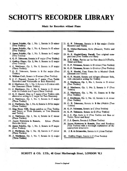 Sonata C major, 2 treble recorders or other melody instruments, performance score