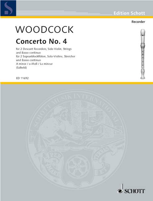 Concerto No. 4 A minor, 2 descant recorders, violin and strings. Piano reduction with solo parts