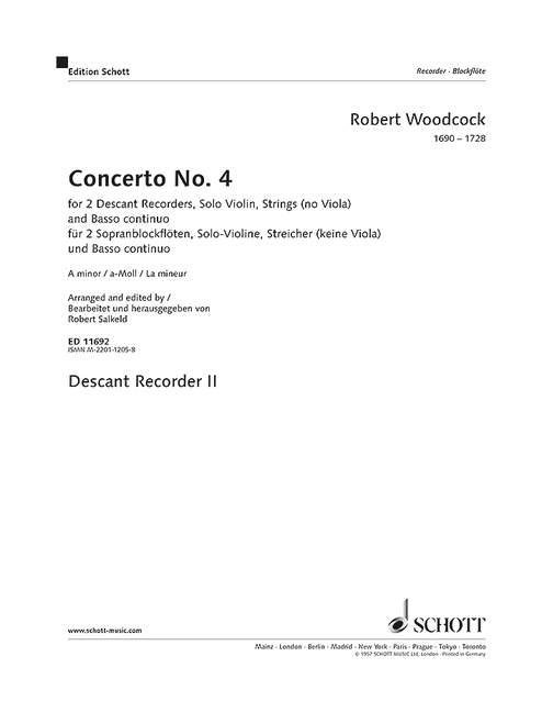 Concerto No. 4 A minor, 2 descant recorders, violin and strings, solo part