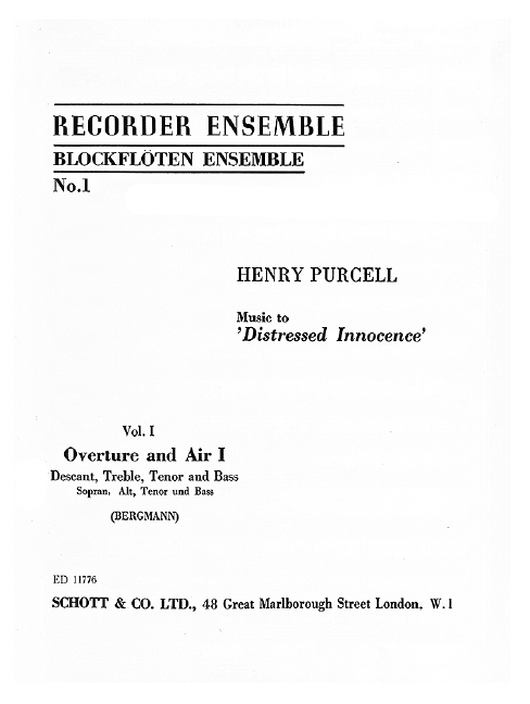 Music to Distressed Innocence Vol. 1, 4 recorders (SATB), performance score. 9790220112416