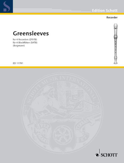 Greensleeves, 4 recorders (SATB), performance score