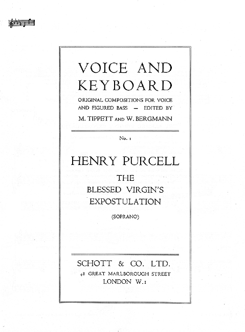 The blessed Virgin's Expostulation, soprano and string orchestra, vocal/piano score. 9790220113123