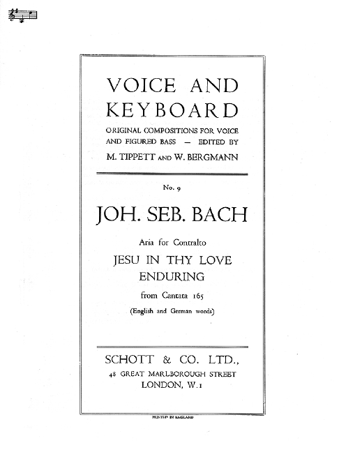 Jesu in thy love enduring BWV 165, Aria from Cantata No. 165, alto and piano. 9790220113222