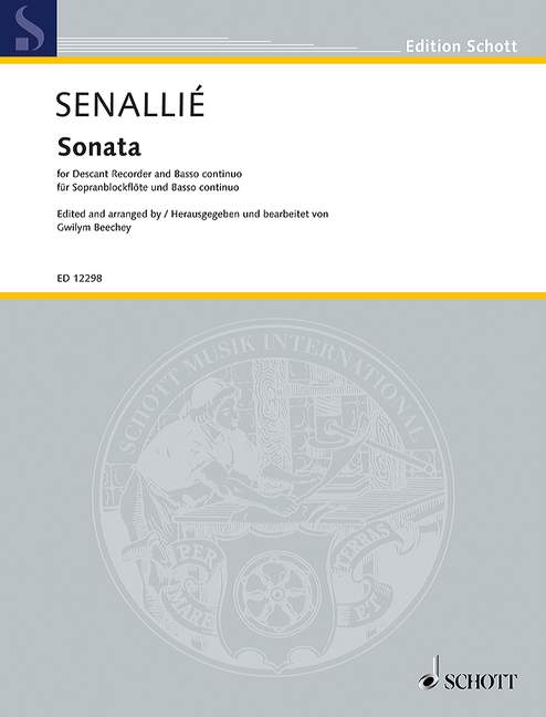 Sonata in D minor, for descant recorder and basso continuo, descant recorder and basso continuo, score and parts. 9790220114885