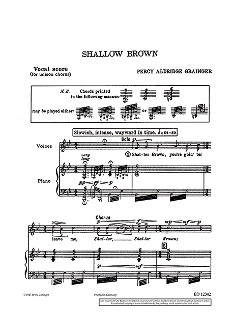 Shallow Brown, Shanty, men's choir (Bar) and piano, score