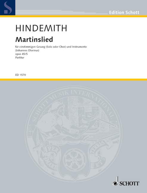 Martinslied op. 45/5, Sing- und Spielmusik für Liebhaber und Musikfreunde, medium Voice Part (or 1stg. Choir) and 3 Instrumentalists (Strings od. Wind Instruments), score