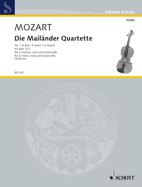 Die Mailänder Quartette KV Anh. 212, No. 1 A major, string quartet, set of parts. 9790001138284