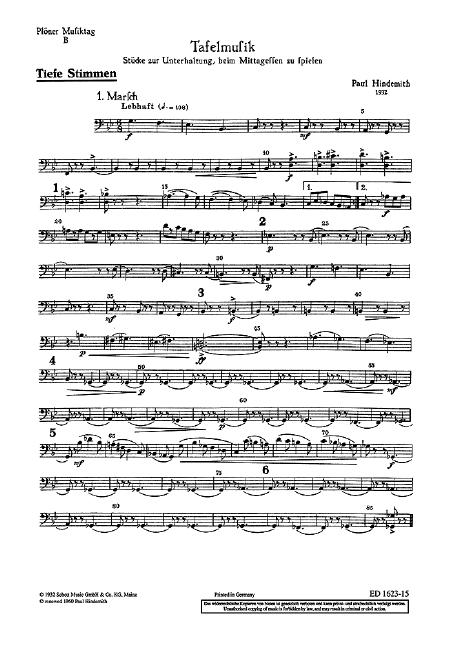 Plöner Musiktag, B Tafelmusik, Flute, Trumpet or Clarinet and Strings (high, medium, low), separate part