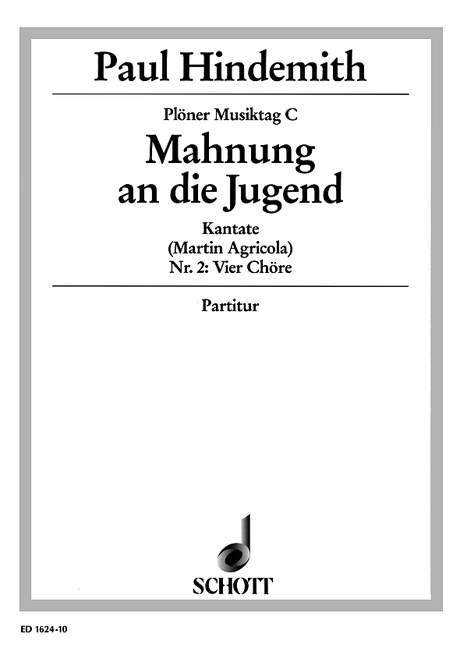 Plöner Musiktag, Kantate C: Mahnung an die Jugend, sich der Musik zu befleißigen, children's choir (SMezA) with solo, speakers and string orchestra, wind instruments and percussion ad lib., score