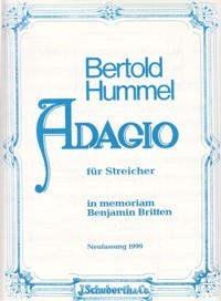 Adagio for Strings op. 62a, in memoriam Benjamin Britten, violin, viola and cello (double bass ad lib.), score and parts