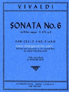 Cello Sonata No. 6 Bb Major RV 46, for Cello and Piano. 9790220410833