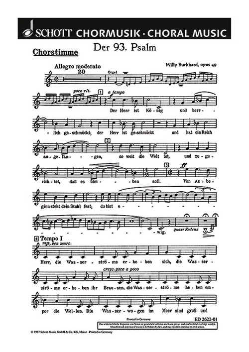 Der 93. Psalm op. 49, Der Herr ist König, mixed choir (unisono) and organ, choral part