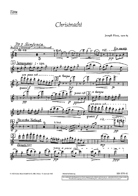Christnacht op. 85, Ein deutsches Weihnachtsliederspiel nach oberbayerischen und tiroler Weisen, mixed choir (SATB) (female choir, children's choir) with soloists (SSATBarB) and small orchestra, separ