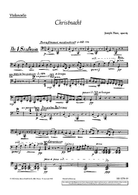 Christnacht op. 85, Ein deutsches Weihnachtsliederspiel nach oberbayerischen und tiroler Weisen, mixed choir (SATB) (female choir, children's choir) with soloists (SSATBarB) and small orchestra, separ