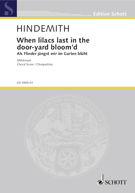 When lilacs last in the door-yard bloom'd, A Requiem For those we love, mixed choir (SATB) with soloists (MezBar) and orchestra, choral score. 9790001045018