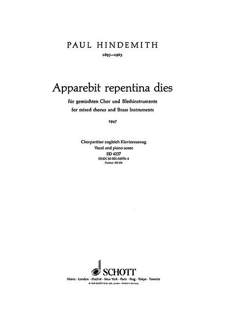 Apparebit repentina dies, for mixed chorus and brass instruments, choral score