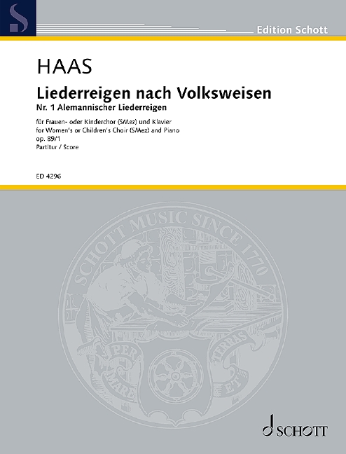 Liederreigen nach Volksweisen op. 89, Nr. 1 Alemannischer Liederreigen, female choir or children's choir (SMez) with piano, score