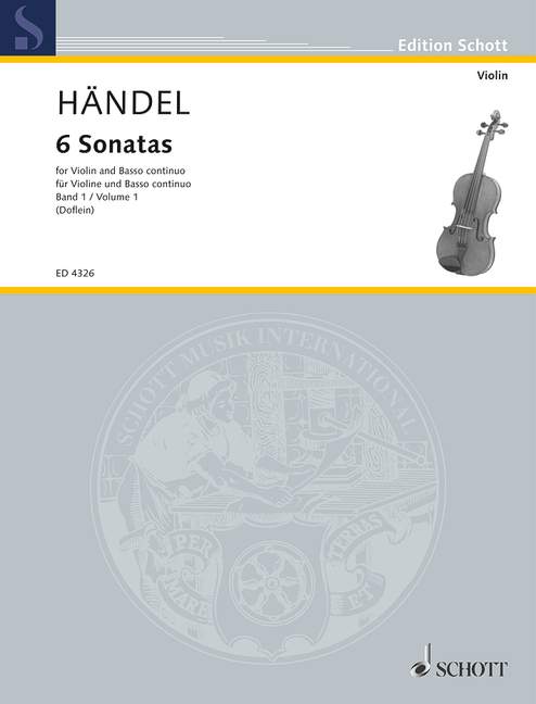 6 Sonatas Band 1, Nach dem Urtext, violin and harpsichord (Pianoforte), cello (viola da gamba) ad lib., score and parts. 9790001051026