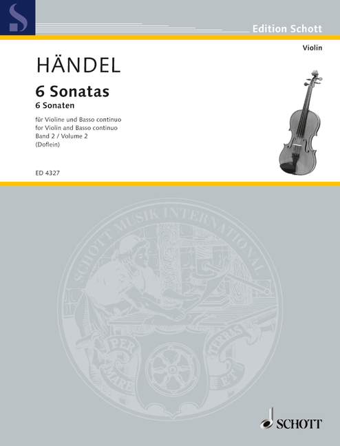 6 Sonatas Band 2, Nach dem Urtext, violin and harpsichord (Pianoforte), cello (viola da gamba) ad lib., score and parts. 9790001051033