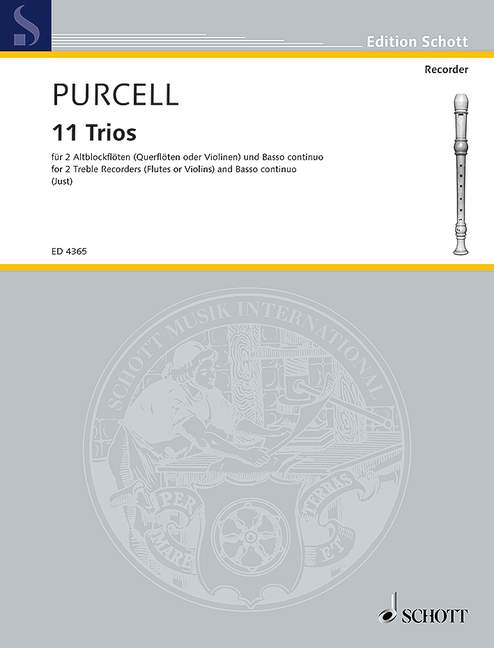11 Trios, 2 treble recorders (flutes, violins) and piano (harpsichord), cello (viola da gamba) ad lib.. 9790001051453