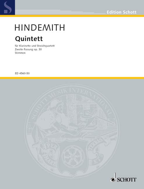Quintett op. 30, 2. Fassung, clarinet (in Bb/Eb) and string quartet, set of parts