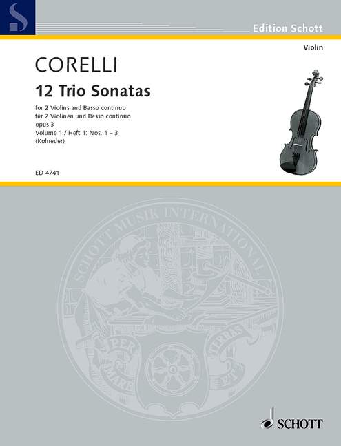 Twelve Triosonatas op. 3 Band 1, 2 violins and basso continuo; cello (viola da gamba) ad lib.. 9790001054751