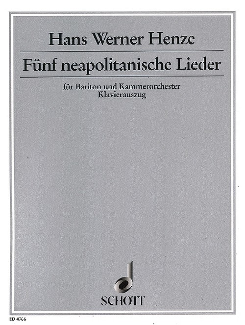 Cinque canzoni napoletane, baritone and chamber orchestra, vocal/piano score. 9790001054980