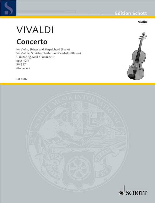 Concerto G Minor op. 12/1 RV 317 / PV 343, violin, string orchestra and harpsichord (piano), score