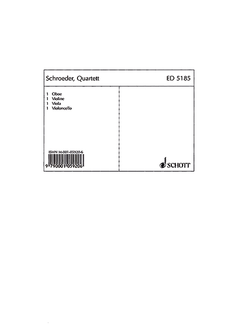 Quartet op. 38, oboe, violin, viola and cello, set of parts. 9790001059206